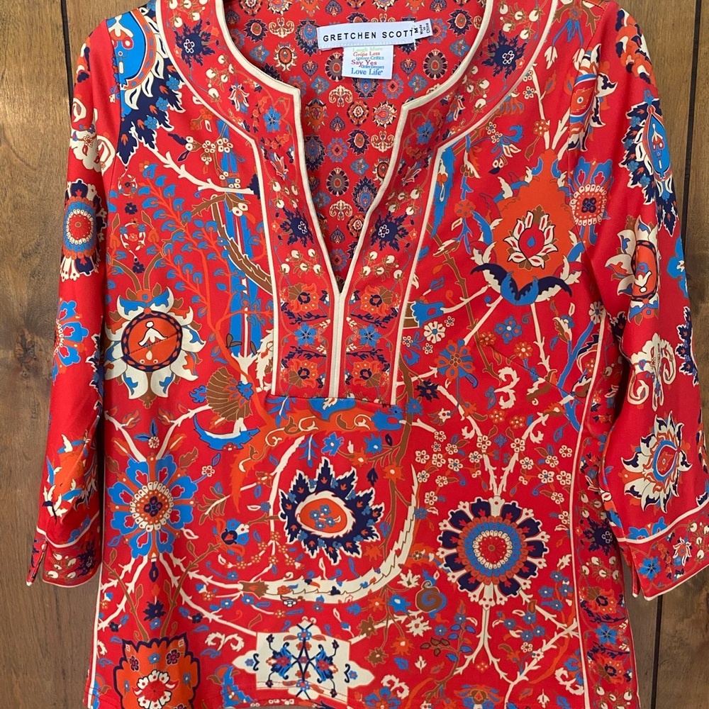 Gretchen Scott Designs Red Floral Paisley Tunic